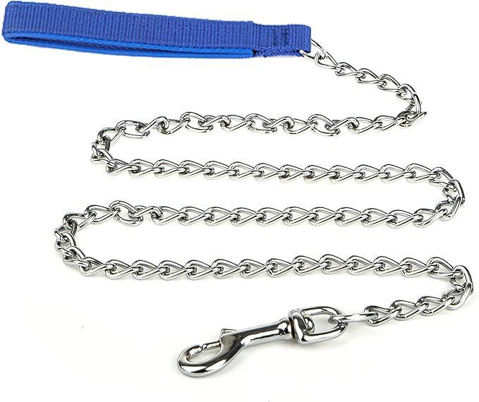 Heavy Duty Metal Dog Leash- Chew Proof Pet Leash- Chain With Soft Padded Handle For Large Medium Size Dogs