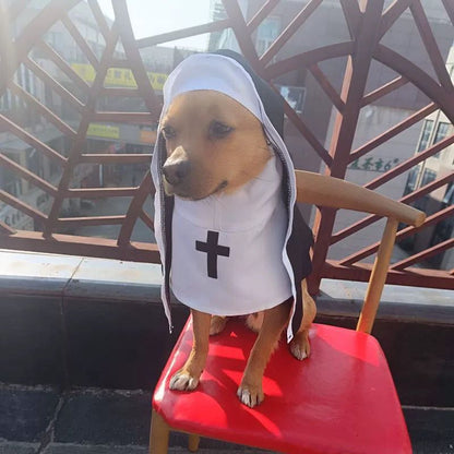 Nun Dog Costume For Small Medium Dogs Halloween Cosplay Outfit Black White Cloak Dress