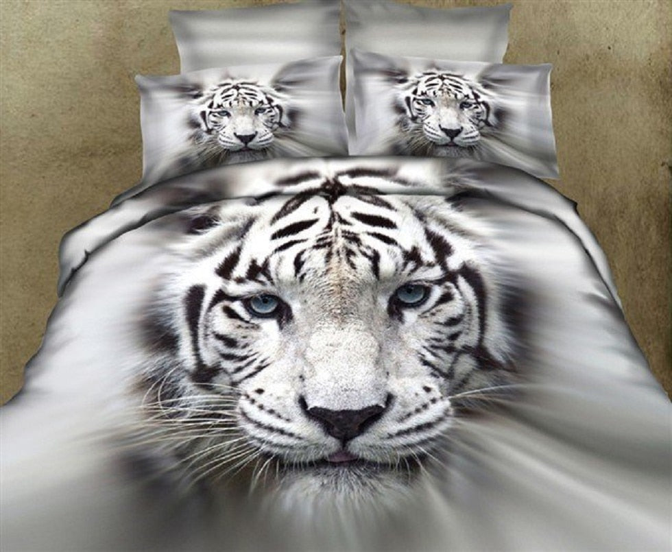 3D white tiger- animal twin king full double bedclothes -pillowcase duvet cover set.