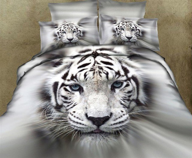 3D white tiger- animal twin king full double bedclothes -pillowcase duvet cover set.