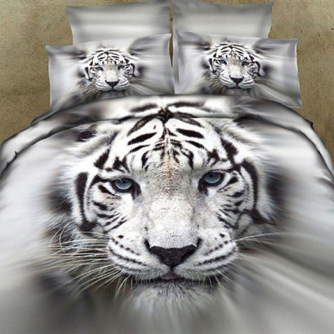 3D white tiger- animal twin king full double bedclothes -pillowcase duvet cover set.