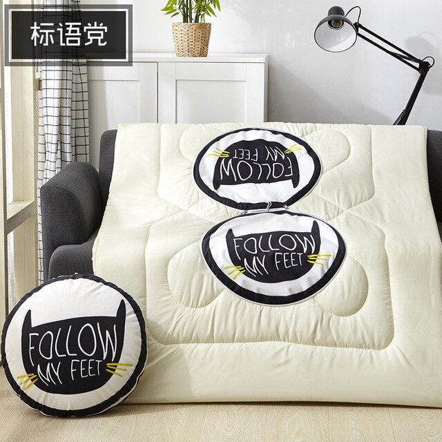 40cm Multifunction Cartoon Cool Cat Plush Round Portable Cushion Blanket Air Conditioning Quilt Throw Pillows for Car Sofa