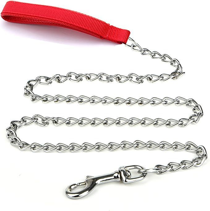 Heavy Duty Metal Dog Leash- Chew Proof Pet Leash- Chain With Soft Padded Handle For Large Medium Size Dogs