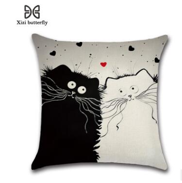 Cute Cartoon Pattern Anime Pillowcase Cat Pillow Case Married Couples Kitten Cushions Cover Outdoor Chair Cushions