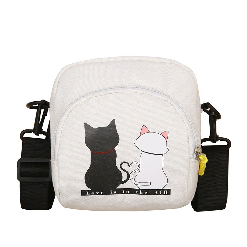 Bounce Background Cat Canvas Bag Fresh Literary Student Mobile Phone Canvas Shoulder Messenger Bag