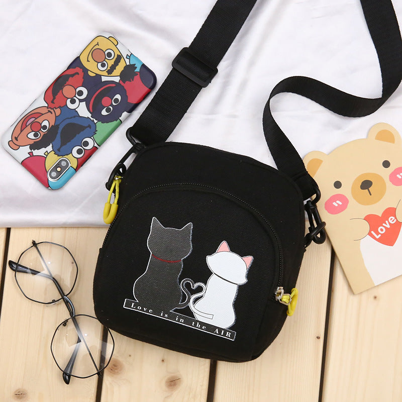 Bounce Background Cat Canvas Bag Fresh Literary Student Mobile Phone Canvas Shoulder Messenger Bag