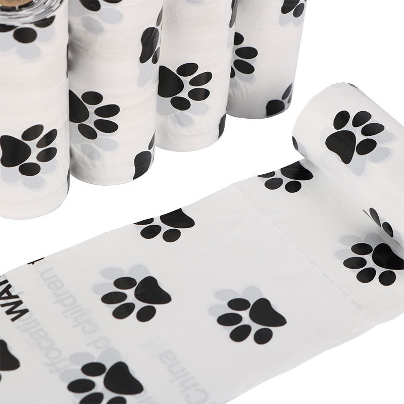 White Footprint Dog Poop Collection Bag -D2W Photo Oxygen Degradation Pet Garbage Bag