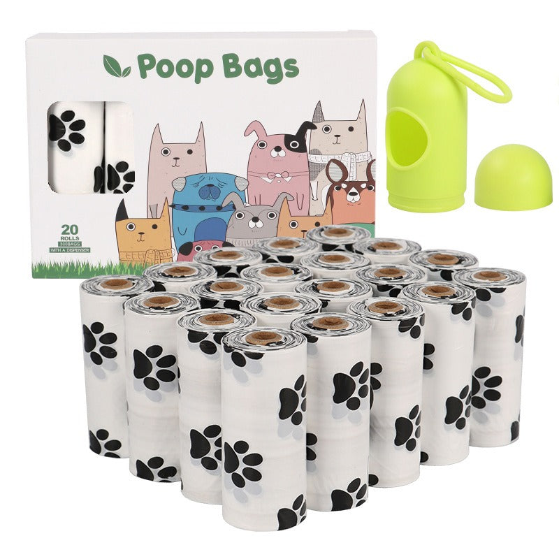 White Footprint Dog Poop Collection Bag -D2W Photo Oxygen Degradation Pet Garbage Bag