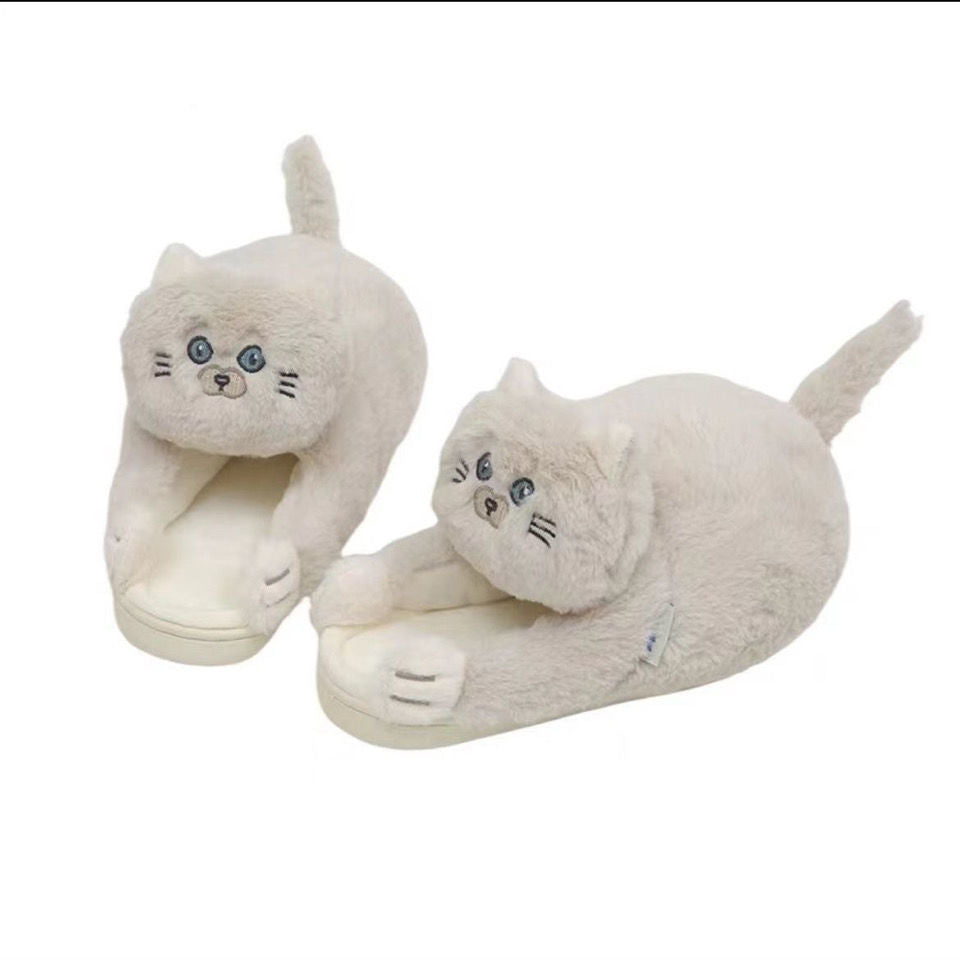 Chinelos de algodão de pelúcia fofo abraço de gato