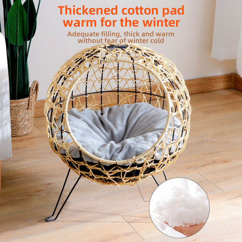 Cat'S Nest Imitation Rattan Warm Semi Closed Rattan Woven All Season Universal Washable Cat Bed Articles