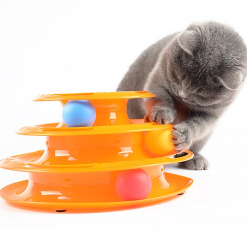 nteractive Tower Cat Toy -Turntable Roller Balls -Toys for Cats Kitten -Teaser Puzzle Track Toy Pets- Training Supplies Accessories