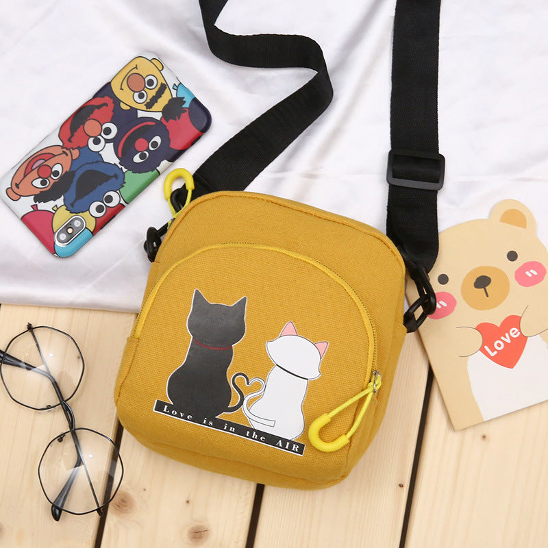 Bounce Background Cat Canvas Bag Fresh Literary Student Mobile Phone Canvas Shoulder Messenger Bag