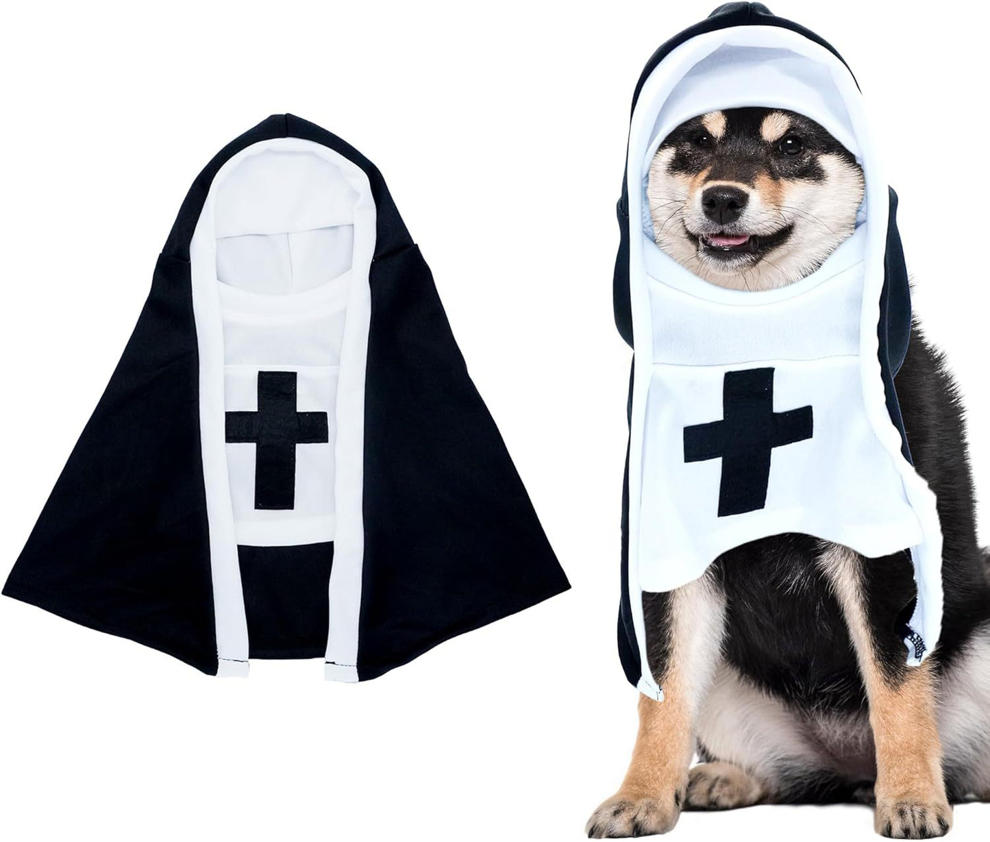 Nun Dog Costume For Small Medium Dogs Halloween Cosplay Outfit Black White Cloak Dress