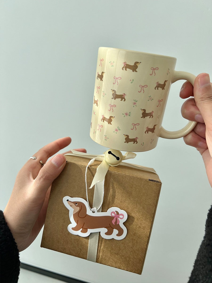 Floral Sausage Dog Ceramic Mug Coffee Cup