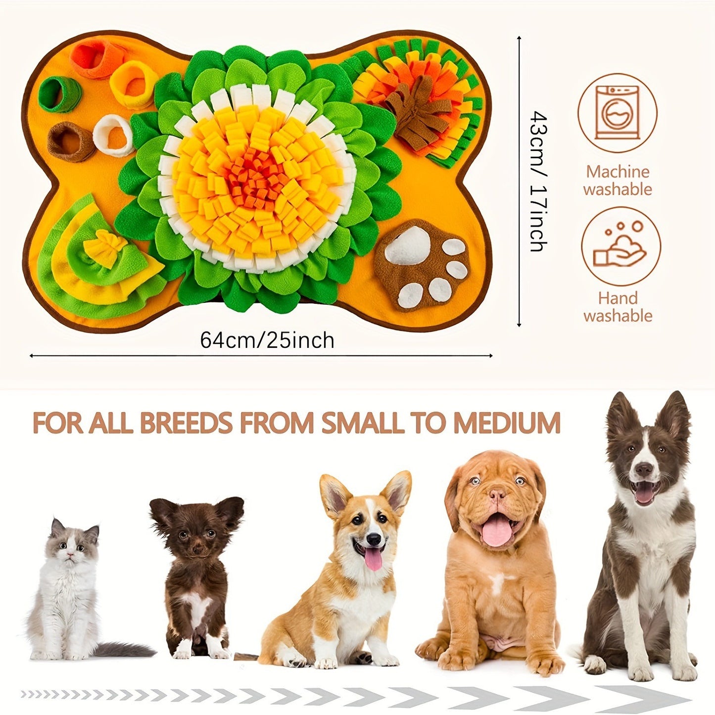 Pet dog sniffing toy mat -cat and dog sniffing mat- washable fun food hiding puzzle sniffing mat