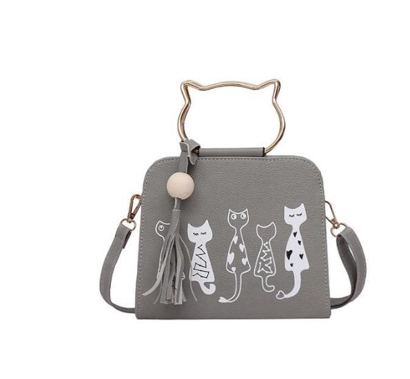 Cartoon four cats shoulder diagonal cross bag - wooden beads tassel bag