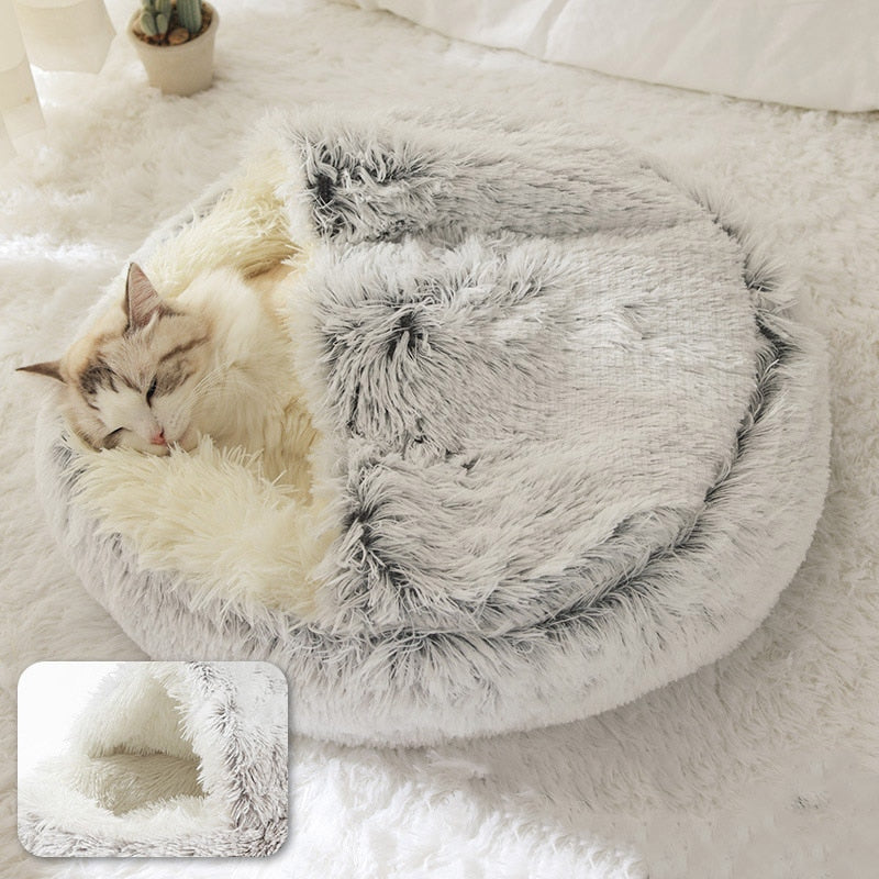 Pet Dog Cat Bed Round Plush Cat Warm Bed House Soft Long Plush Bed For Small Dogs For Cats Nest 2 In 1 Cat Bed