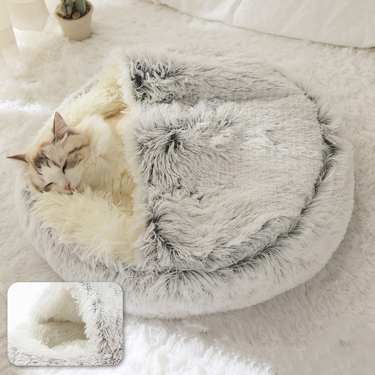 Cama redonda para gatos e cães de estimação, casa de pelúcia quente e macia para cães pequenos e gatos, ninho 2 em 1