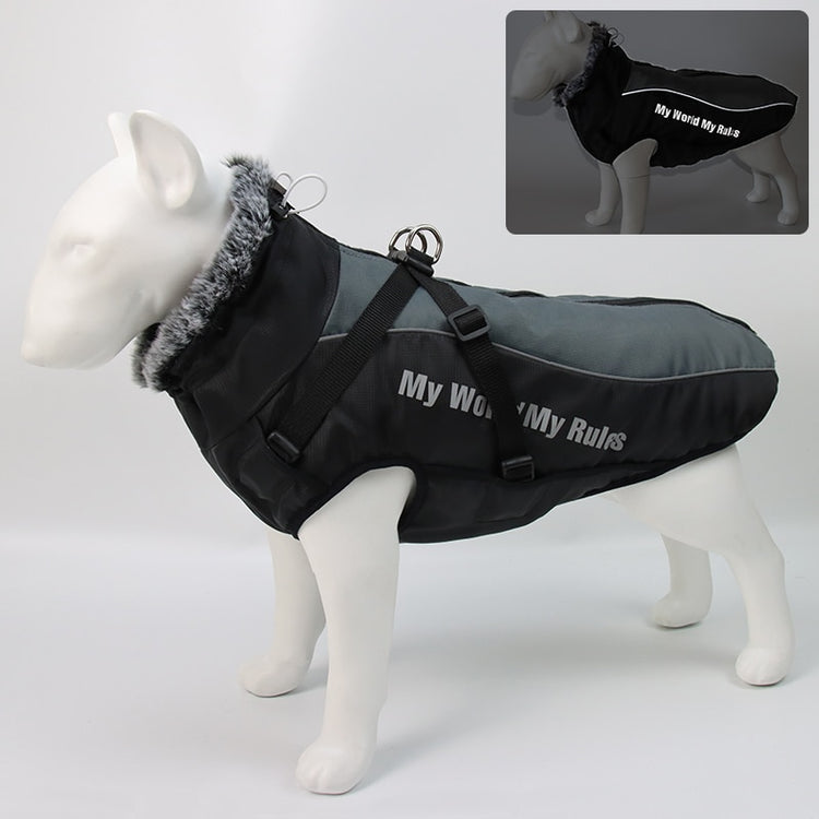 Dog Clothes Waterproof Pet Clothing Reflective Dogs Vest Harness Clothes With Fur Collar Large Dog Jacket Clothes For Big Dogs