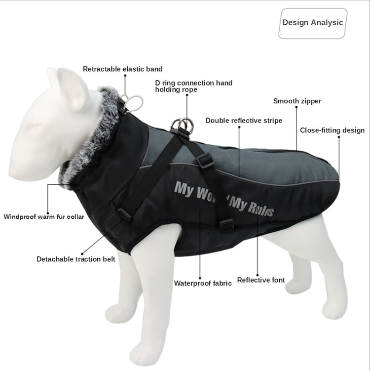 Dog Clothes Waterproof Pet Clothing Reflective Dogs Vest Harness Clothes With Fur Collar Large Dog Jacket Clothes For Big Dogs