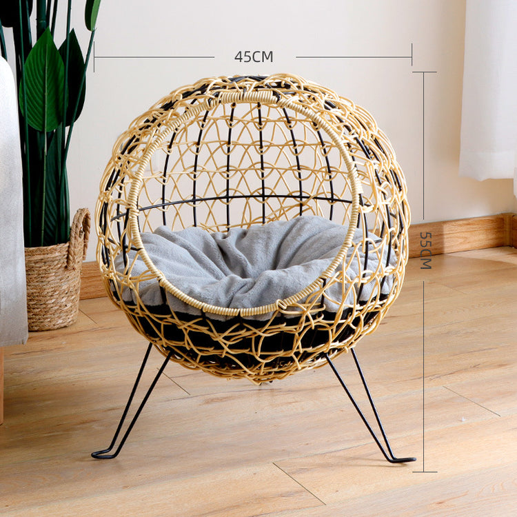 Cat'S Nest Imitation Rattan Warm Semi Closed Rattan Woven All Season Universal Washable Cat Bed Articles