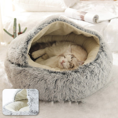 Pet Dog Cat Bed Round Plush Cat Warm Bed House Soft Long Plush Bed For Small Dogs For Cats Nest 2 In 1 Cat Bed