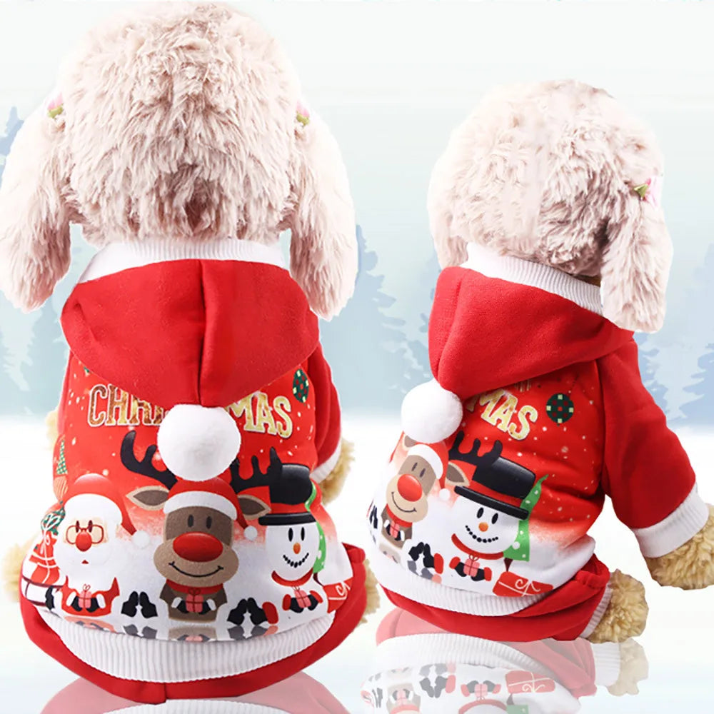 Christmas Pet dog clothes- Winter Comfortable soft Hoodied -Sweatshirts print Christmas pattern clothing