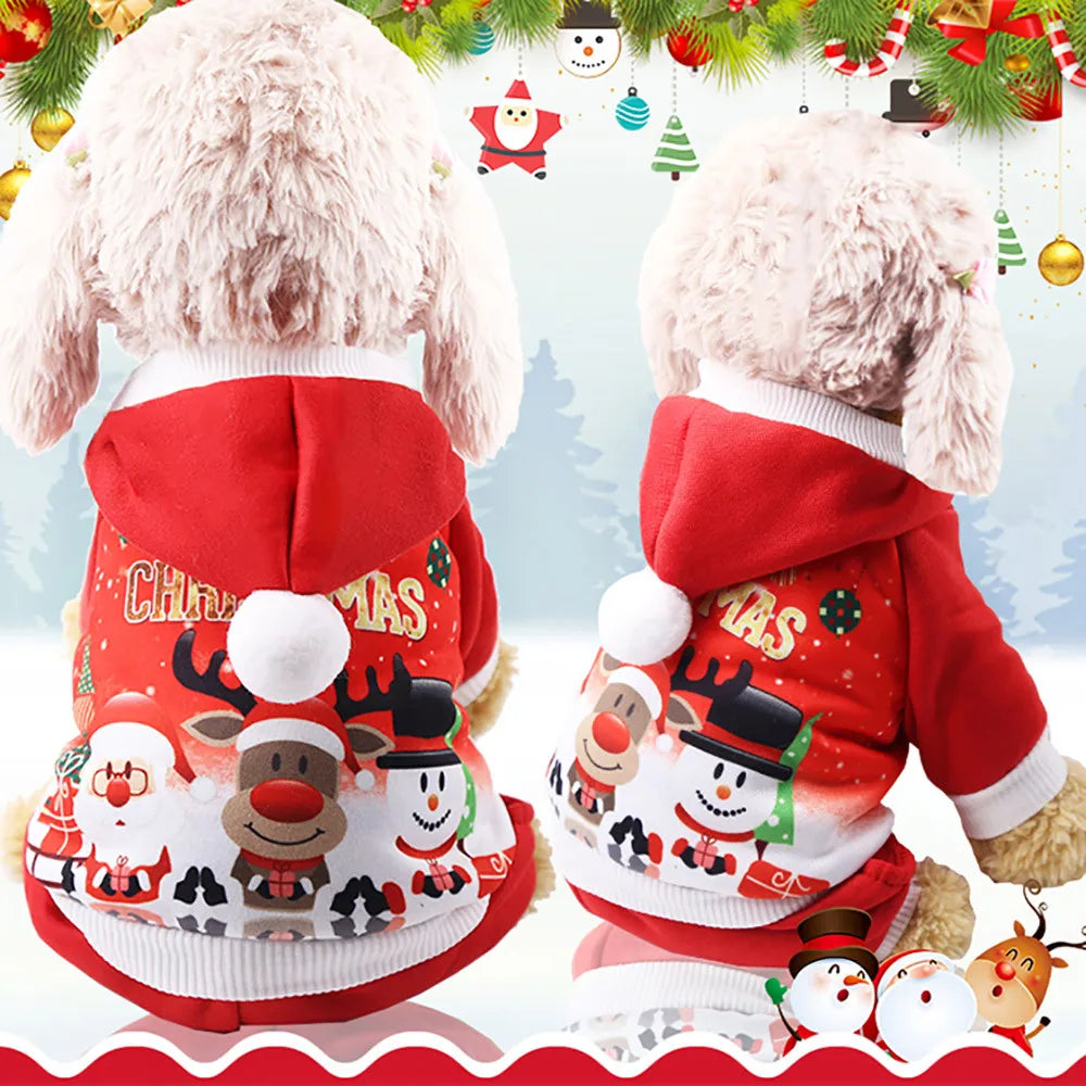 Christmas Pet dog clothes- Winter Comfortable soft Hoodied -Sweatshirts print Christmas pattern clothing