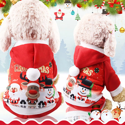 Christmas Pet dog clothes- Winter Comfortable soft Hoodied -Sweatshirts print Christmas pattern clothing
