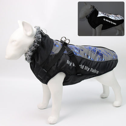 Dog Clothes Waterproof Pet Clothing Reflective Dogs Vest Harness Clothes With Fur Collar Large Dog Jacket Clothes For Big Dogs