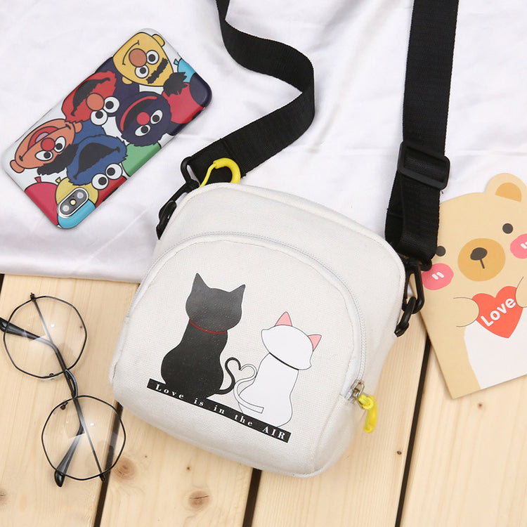 Bounce Background Cat Canvas Bag Fresh Literary Student Mobile Phone Canvas Shoulder Messenger Bag