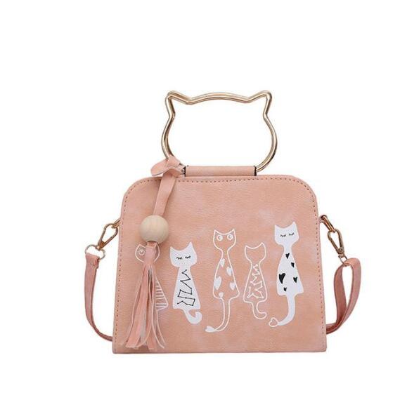 Cartoon four cats shoulder diagonal cross bag - wooden beads tassel bag