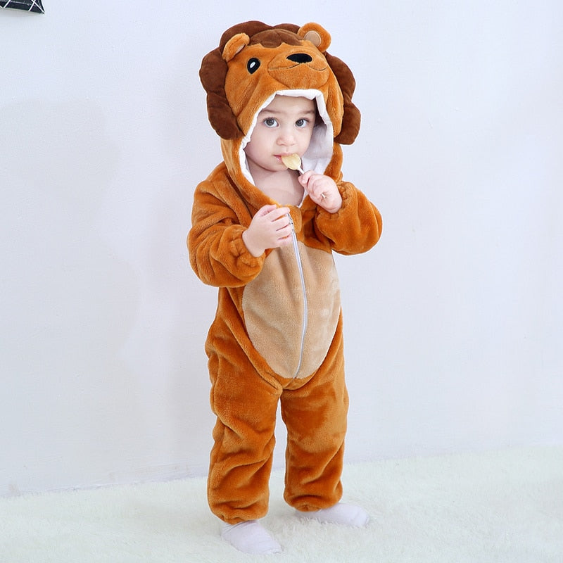 Baby Rompers Winter Kigurumi Lion Costume For Girls Boys Toddler Animal Jumpsuit Infant Clothes Pyjamas Kids Overalls ropa bebes