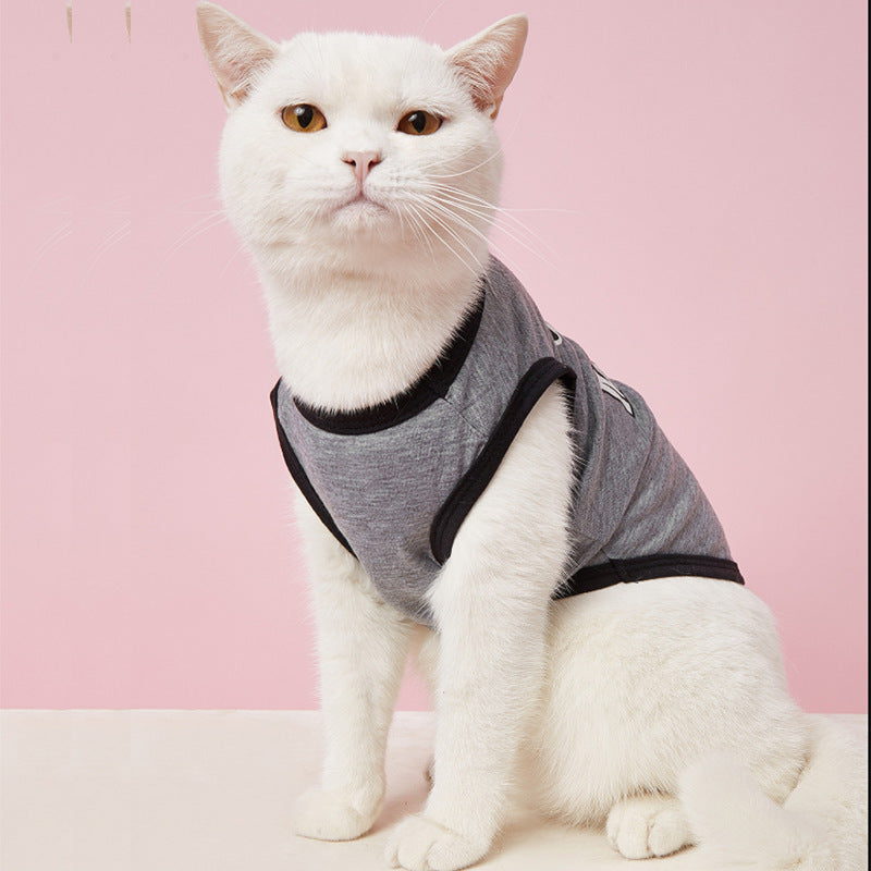 New Pet Clothes Summer Wear Thin Comfortable Cat Clothes Classic Grey Cotton Vest T-Shirt