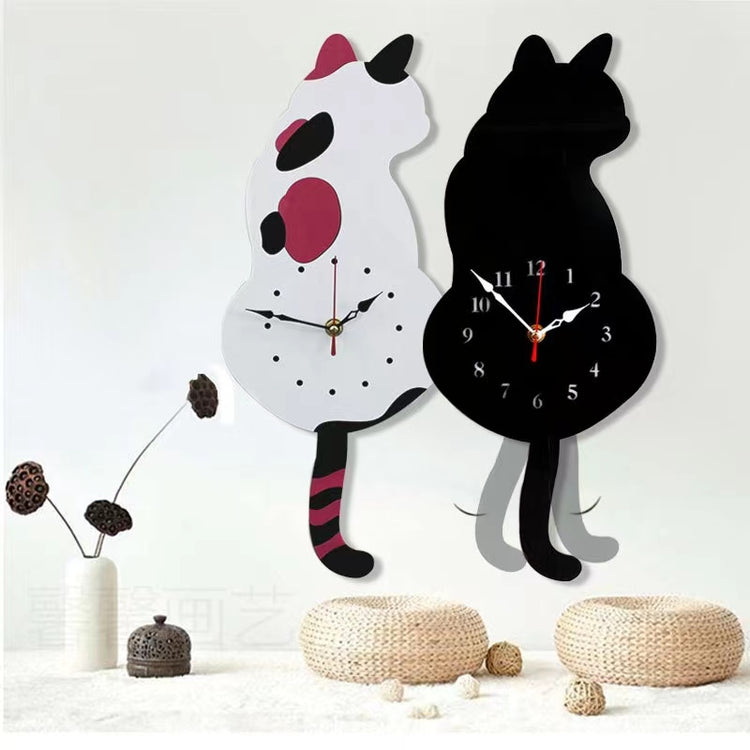 Wall clock, living room, household cartoon clock, cat tail swing clock, wall decoration, quartz clock