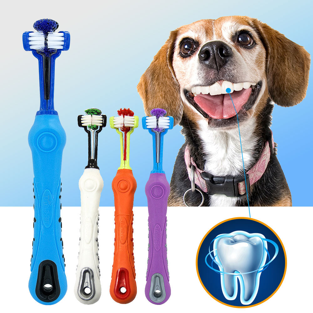 Escova de dentes macia para animais de estimação, gato, com três lados, borracha, mau hálito, tártaro, ferramenta para dentes, acessórios para animais de estimação