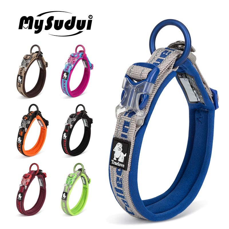 Embroider Neoprene Pet Dog Collar -Nylon Adjustable Dog Collars For Bigand  Small Dogs- Running Reflective .