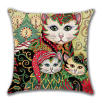 Linen Home Cartoon Cat Printed Animal Pillow Cover