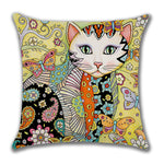 Linen Home Cartoon Cat Printed Animal Pillow Cover