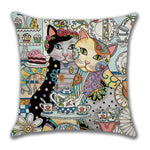 Linen Home Cartoon Cat Printed Animal Pillow Cover