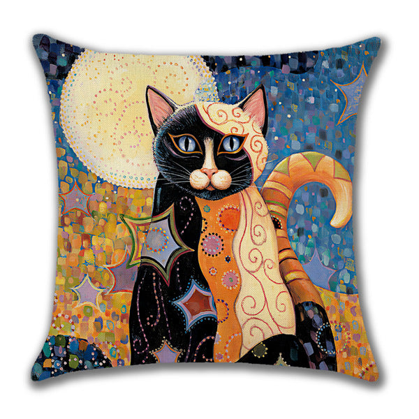 Linen Home Cartoon Cat Printed Animal Pillow Cover