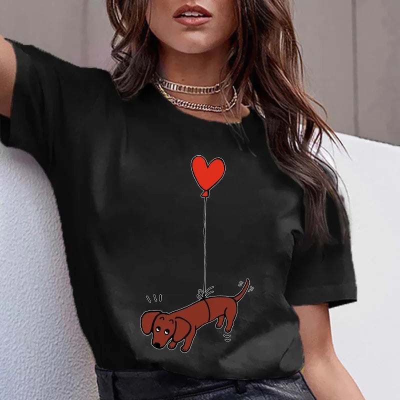 Dachshund Teckel Cute Dog -T-shirt Women Kawaii Harajuku Tops- Female Summer