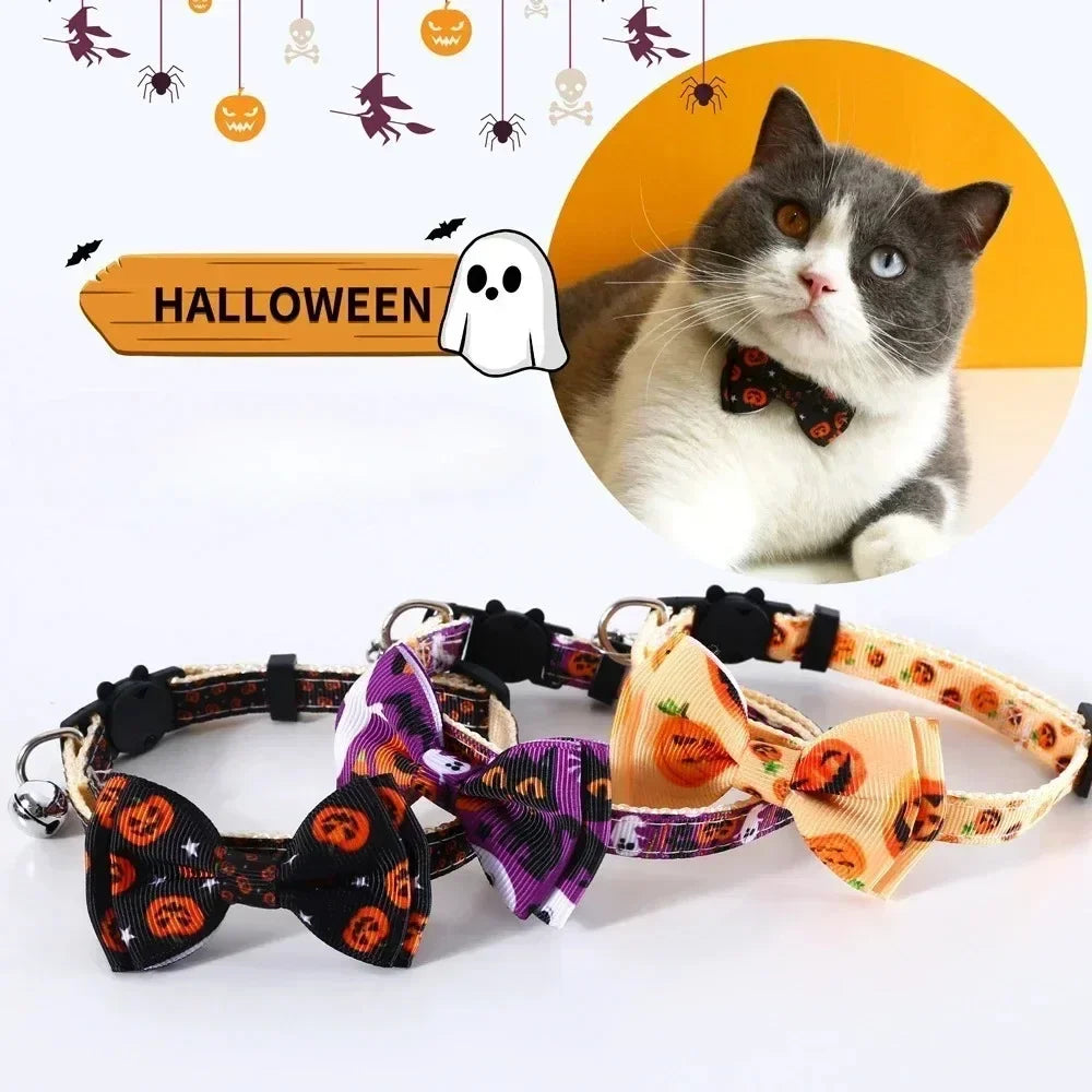 Halloween Pet Cat Collar with Bell Bow knot Kitten - Necklace Adjustable Safety Buckle Strap