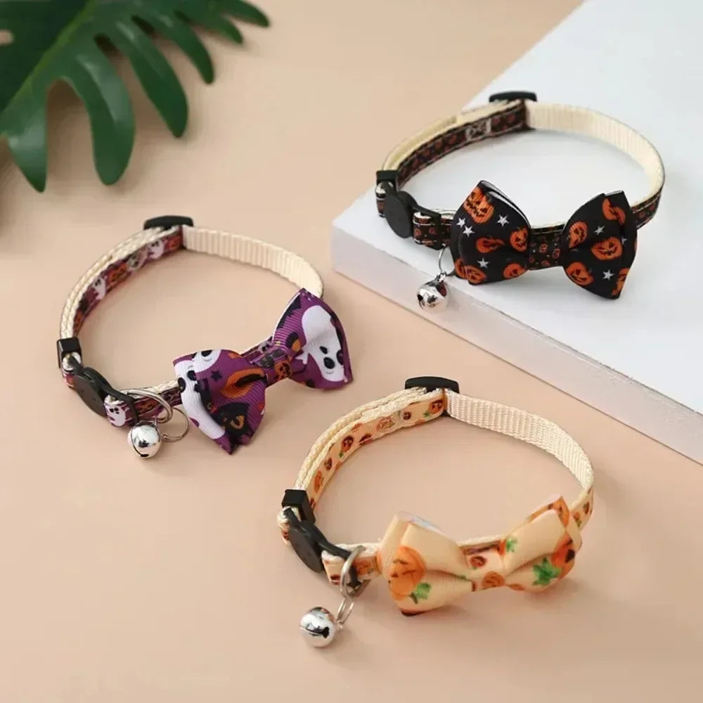 Halloween Pet Cat Collar with Bell Bow knot Kitten - Necklace Adjustable Safety Buckle Strap