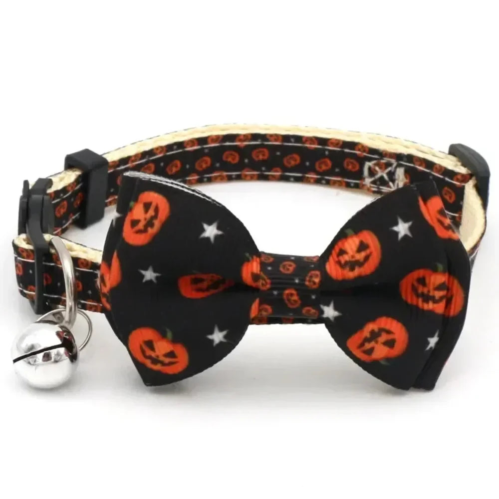 Halloween Pet Cat Collar with Bell Bow knot Kitten - Necklace Adjustable Safety Buckle Strap