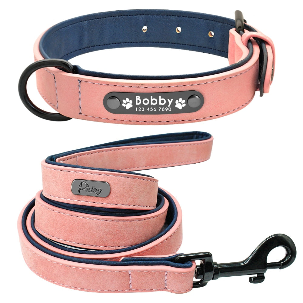 Leather Dog Collar Leash Custom Durable Leather Pet Collars and Leashes Walking Leads Strap Cusomized for Small Medium Large Dog