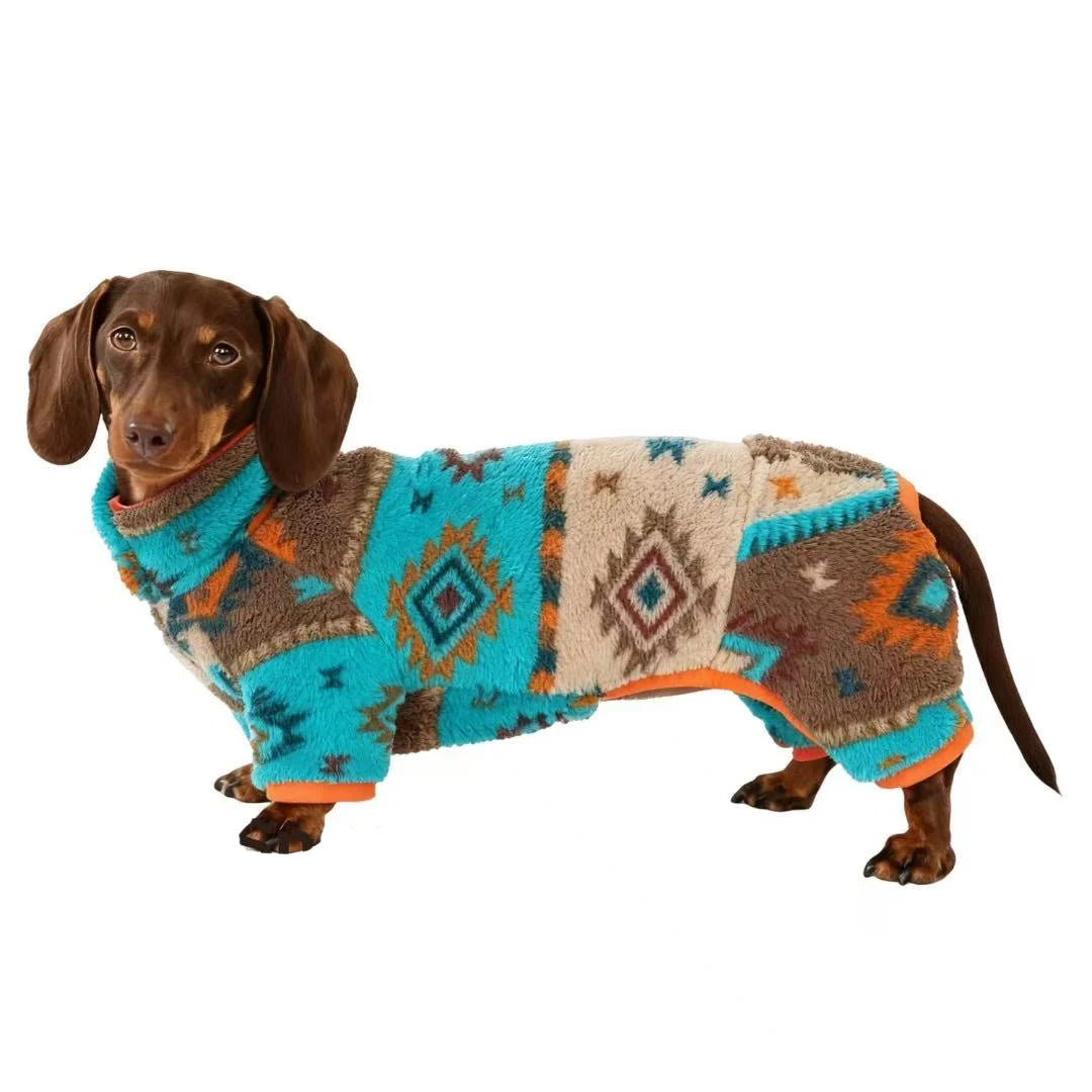 Warm Bohemia Style Cashmere for Wiener Dog 4-Leg Long Sleeves Undershirt for Dachshund Dogs High-Neck Loungewear for Badger Dogs