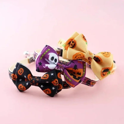Halloween Pet Cat Collar with Bell Bow knot Kitten - Necklace Adjustable Safety Buckle Strap
