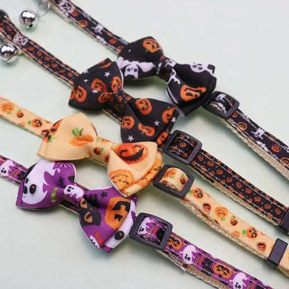Halloween Pet Cat Collar with Bell Bow knot Kitten - Necklace Adjustable Safety Buckle Strap