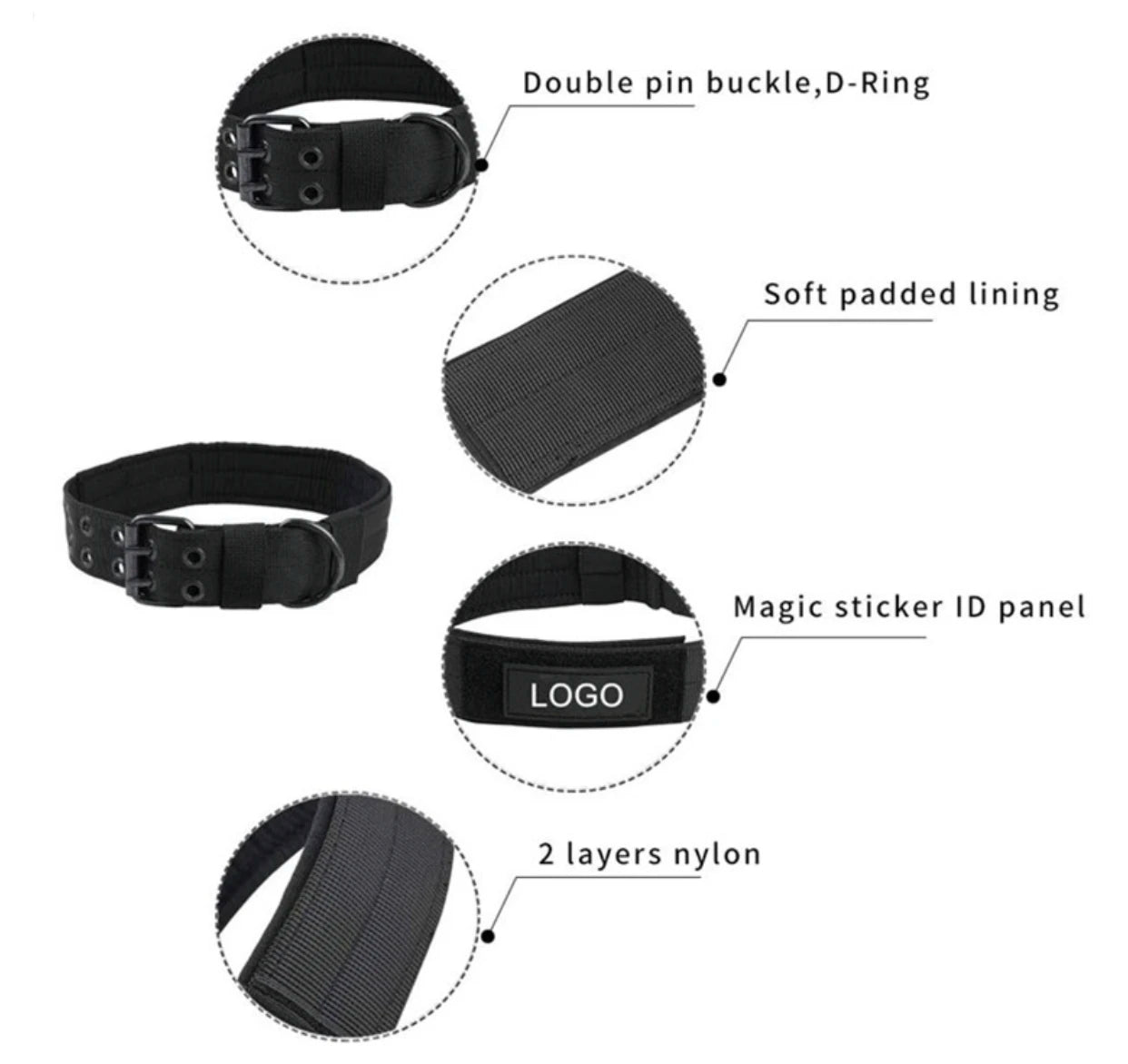 Adjustable Dog Collar Classic Reflective -Training Military Dog Collar- Nylon Heavy Duty Tactical Dog Collar German Shepherd